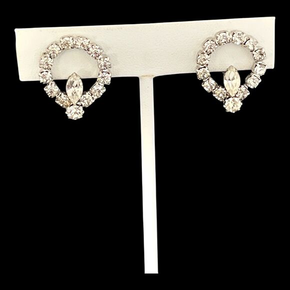 Vintage Rhinestone Earrings Silver Tone Prong Set Crystal Formal Bridal Clip 13P - Picture 7 of 7